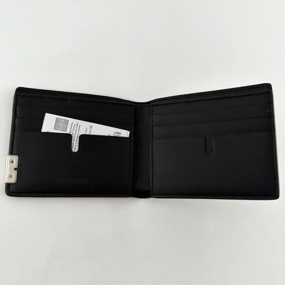 Burberry Men's Black Hipfold Granny Leatherv B-cut Bi-fold Wallet One Size